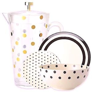 NWT KATE SPADE ♠️ Large Gold Polka Dot Water Jug Pitcher 2 qts